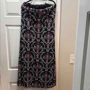 Ann Taylor Black Strapless Dress with Pink and Cream Damask Motif